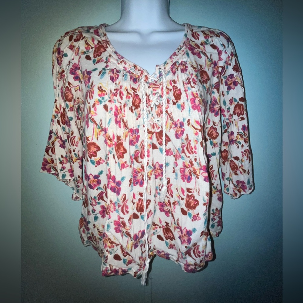 Hollister‎ Blouse Small White Multi Color Floral Print